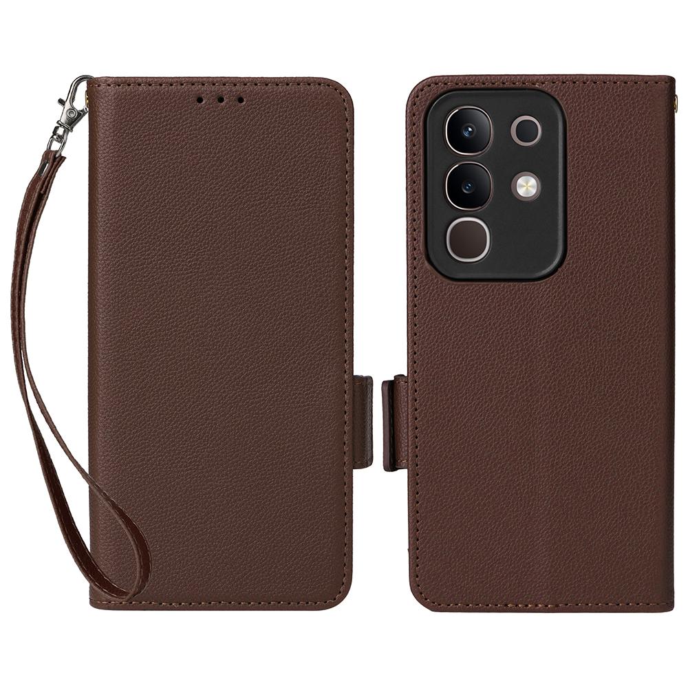 For vivo Y29 4G/T4x 5G Case with Wrist Strap Litchi Texture PU Leather Wallet Phone Cover