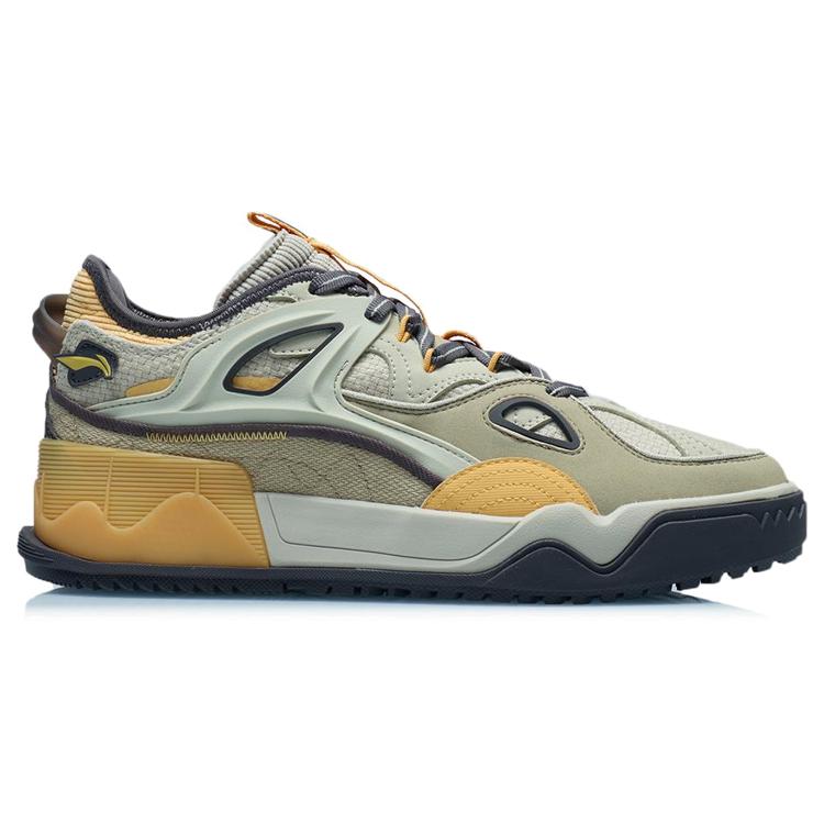 Li Ning CF FlashStar Comfortable Slip Resistant Cushioning Low Top Skateboard Shoes Men's Yellow Gray AGCR289-4