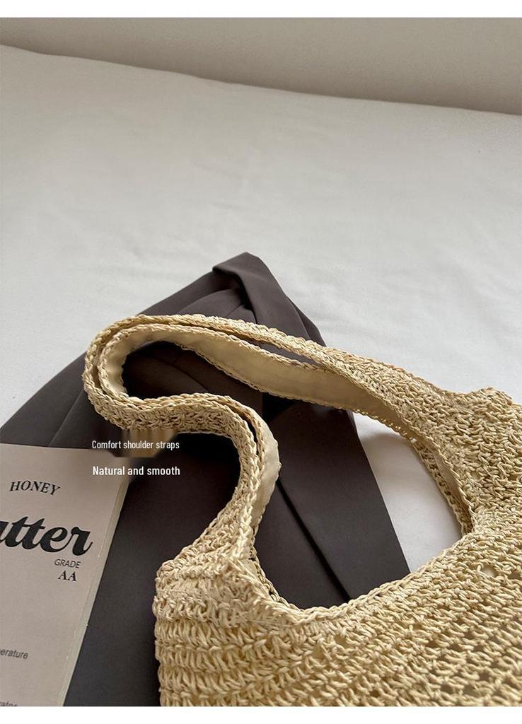 European & American Mori Style Single Shoulder Straw Woven Bag - Casual, Versatile, Large Capacity Beach Holiday Bag.