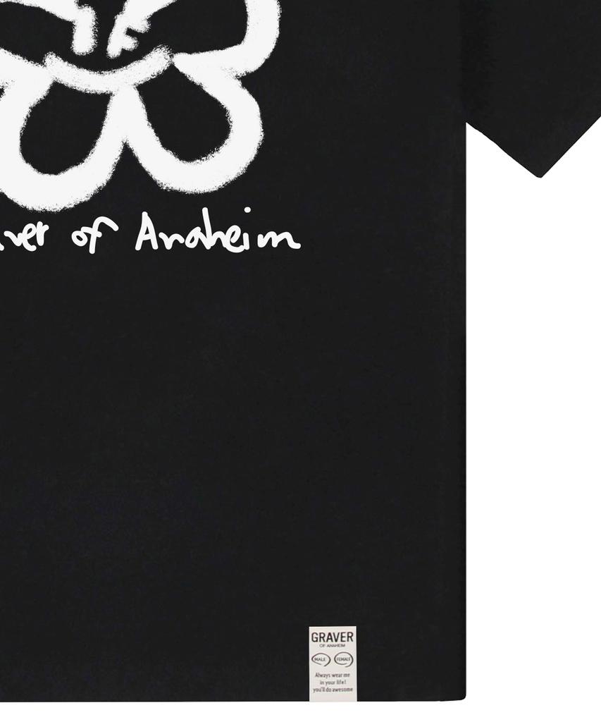 GRAVER [Unisex] Big Spray Flower Smile Drawing Logo Short Sleeve T-Shirt_Black