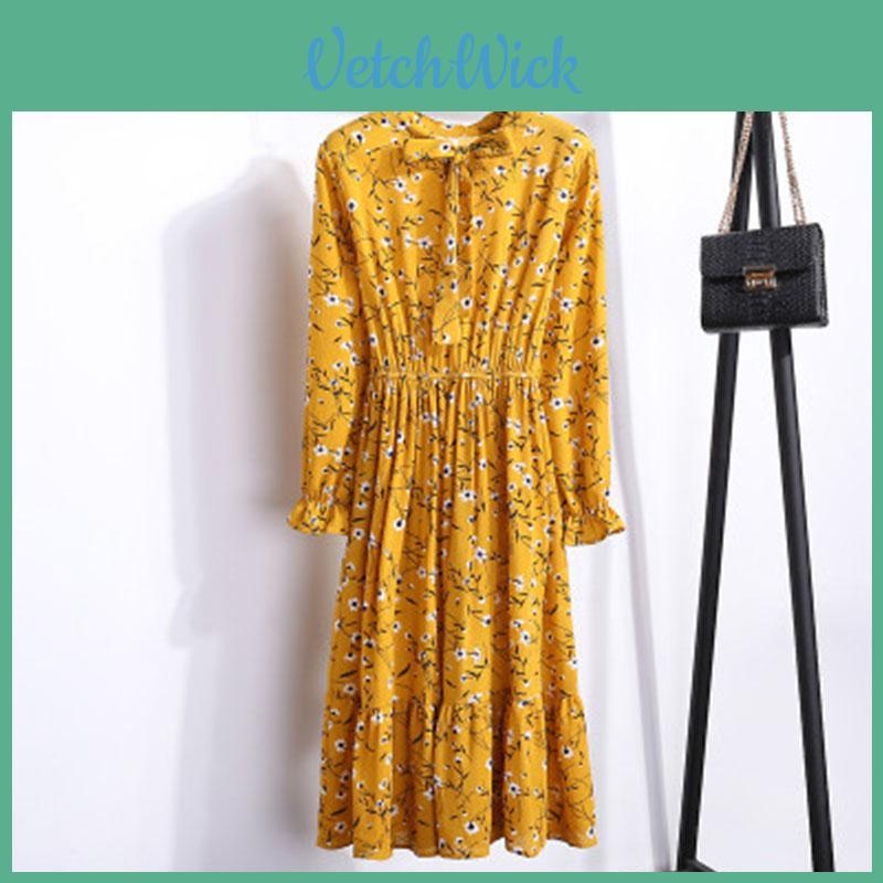 Elegant Floral Chiffon Long Sleeve Casual Vintage Boho Maxi Dress For Women