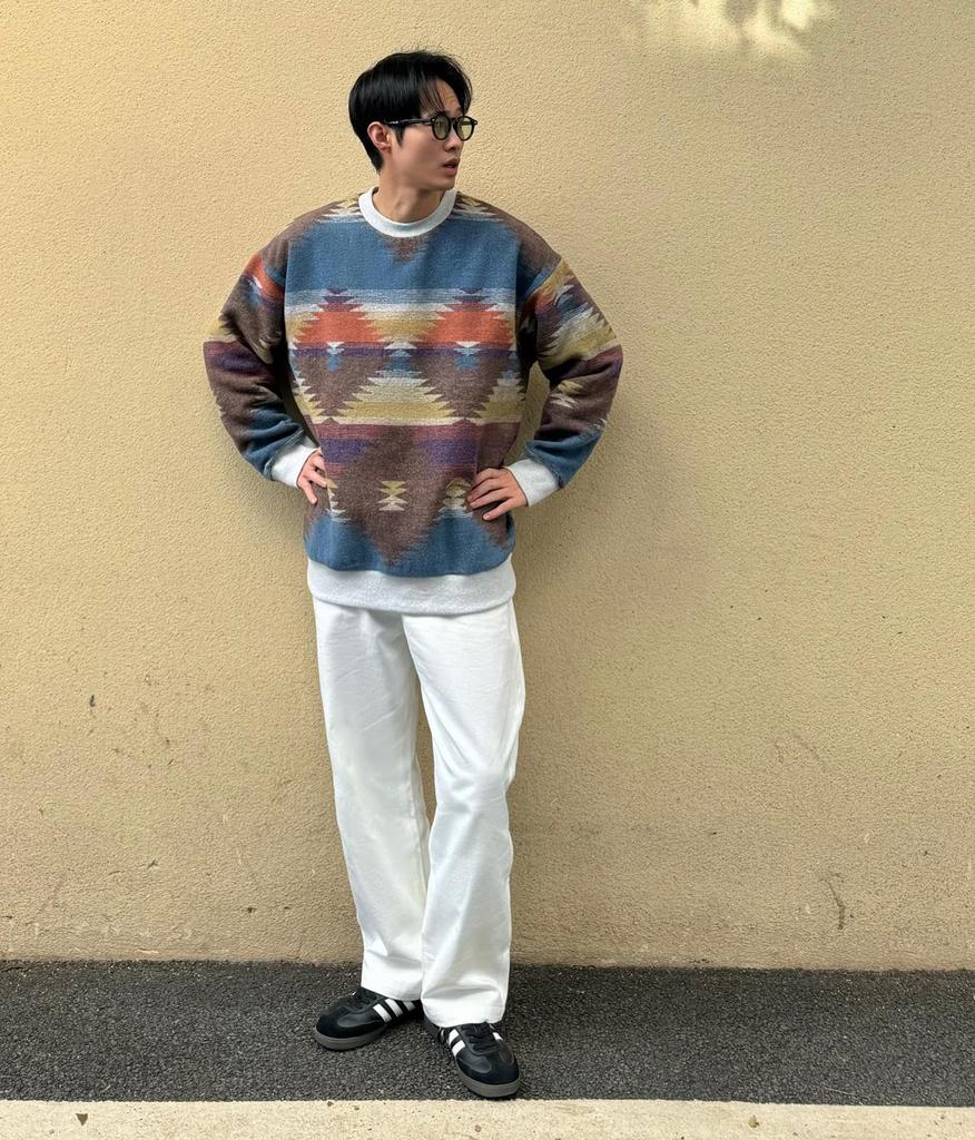 CHANGE WELL Men's "2023AW" Street Fashion Thick Pullover Fall/Winter Clothing [Native American Print] Long Sleeve Sweatshirt (Brown, 2XL)