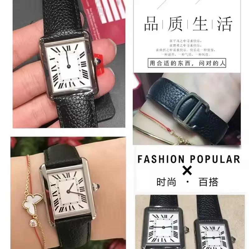 Pulseira de Couro Genuíno para Relógio Cartier Tank London Solo Couro bovino texturizado Lichia Pulseira de Relógio Masculina Feminina 17 20 22 23 24 25mm