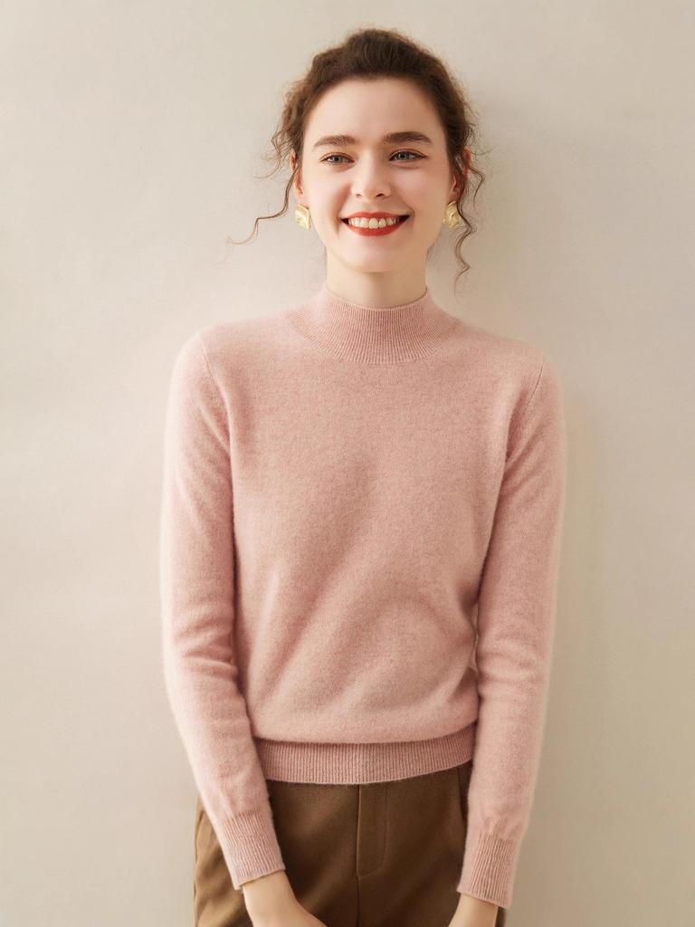 Women's Cashmere Half-High Neck Loose Knit Shirt - Soft Warm Style for Autumn/Winter