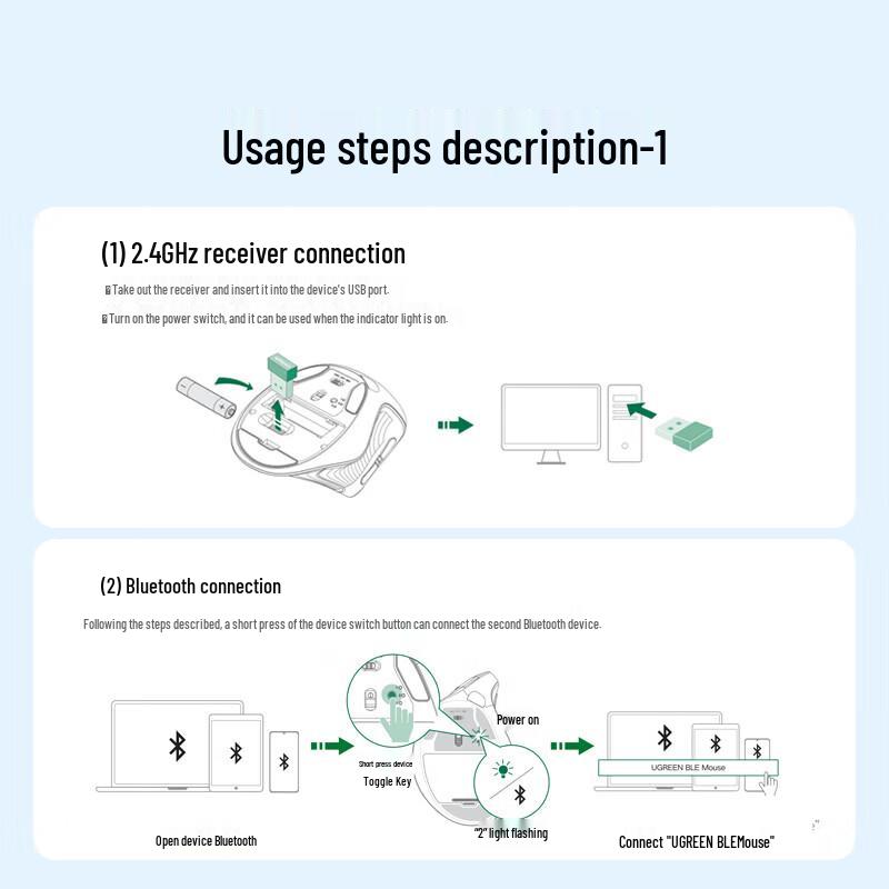 UGREEN MU008 Dual Mode Vertical Ergonomic Mouse