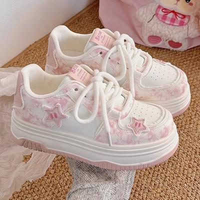 Pink Platform Bread Shoes Female Stars 2025 Autumn New Chic Niche Design Breathable Sports Little White Shoes