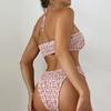 Sexy Bathing Suit Women Printed Swimsuit Pleated Bikini Set Bow Tie Lace Up Two-piece Beachwear Summer New Halter Biquinis