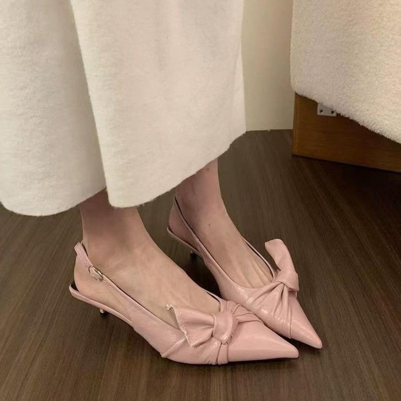 Fashion Women's Shoes Summer Street Style Butterfly-knot Pumps Sexy Pointed Toe Stilettos Woman Shoes Elegant Slingbacks Sandalias Mujer