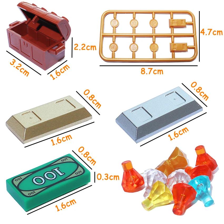Non-Toxic Building Block City Treasure Chest Gem Box Gold Silver Diamond Dollar Cents Money Coins Cash Bricks Accessory Printed Moc Toy