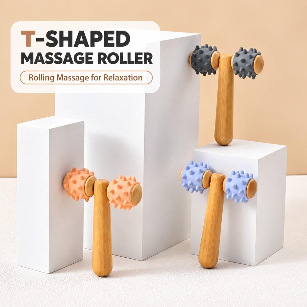 Wood Handle Roller Massage Stick Spiky Roller Body Massage Tool Massage Roller Muscle Relaxation