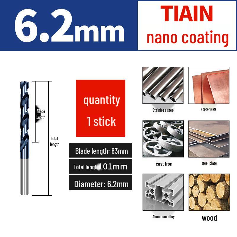 Cobalt-Coated Twist Drill Bit for Iron & Stainless Steel with Nano Coating, Ideal for High-Strength, Hard Material Drilling