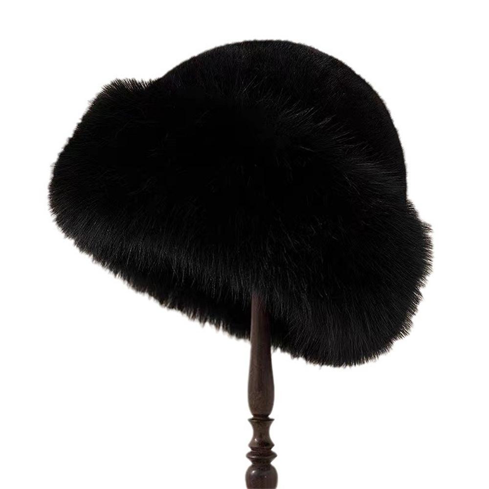 Fluffy Faux Fur Bucket Hat for Women Plush Fisherman Hats Winter Warm Panama Cap