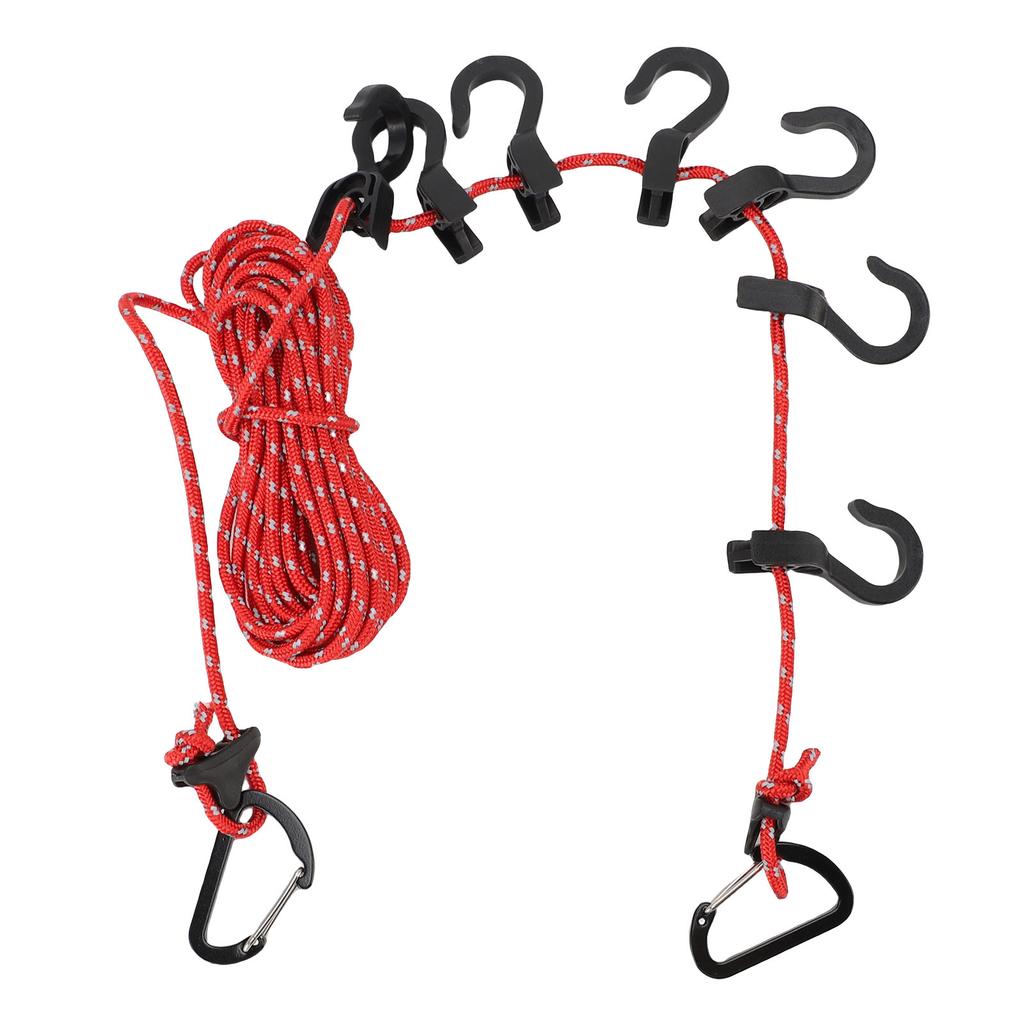 Portable Travel Clothesline   16.4ft Length Clothes Drying Rope Windproof 5m Clothesline with Hooks for Outdoor Camping