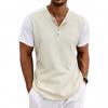 Mens Loose Short Sleeve Waffle Henley T Shirt Summer Casual Top