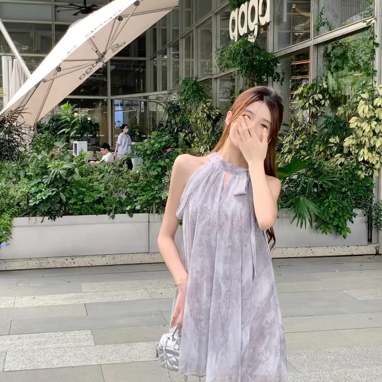 Women's Off-Shoulder Babydoll Halter Dress - Summer 2025 Loose Mini Sleeveless Design