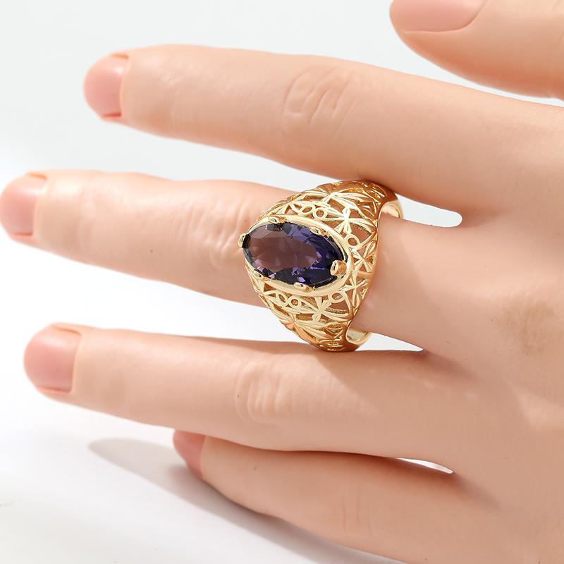 Classic Oval Purple Synthetic Zircon Ring For Women Fashion Golden Color Bride Wedding Ring Vintage Jewelry