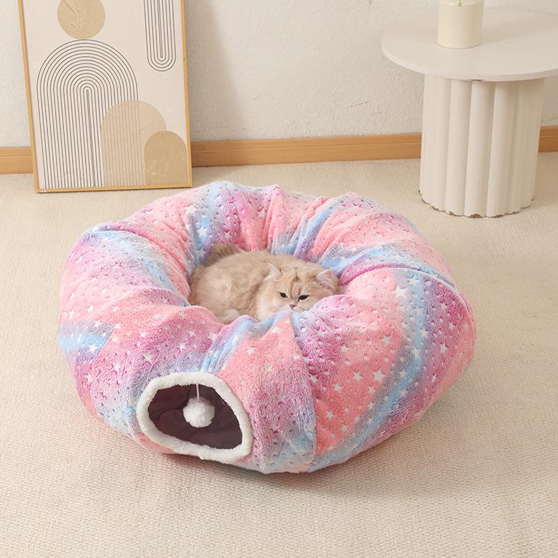 

Фланелевая кровать-пончик для кошек «Четыре сезона» со светящимся туннелем и игрушечной шиной Custom Color