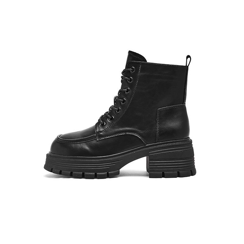 Augustine Platform Martin Boots Women's 2025 New Autumn and Winter Black Retro High-heeled Small British Style Short Boots