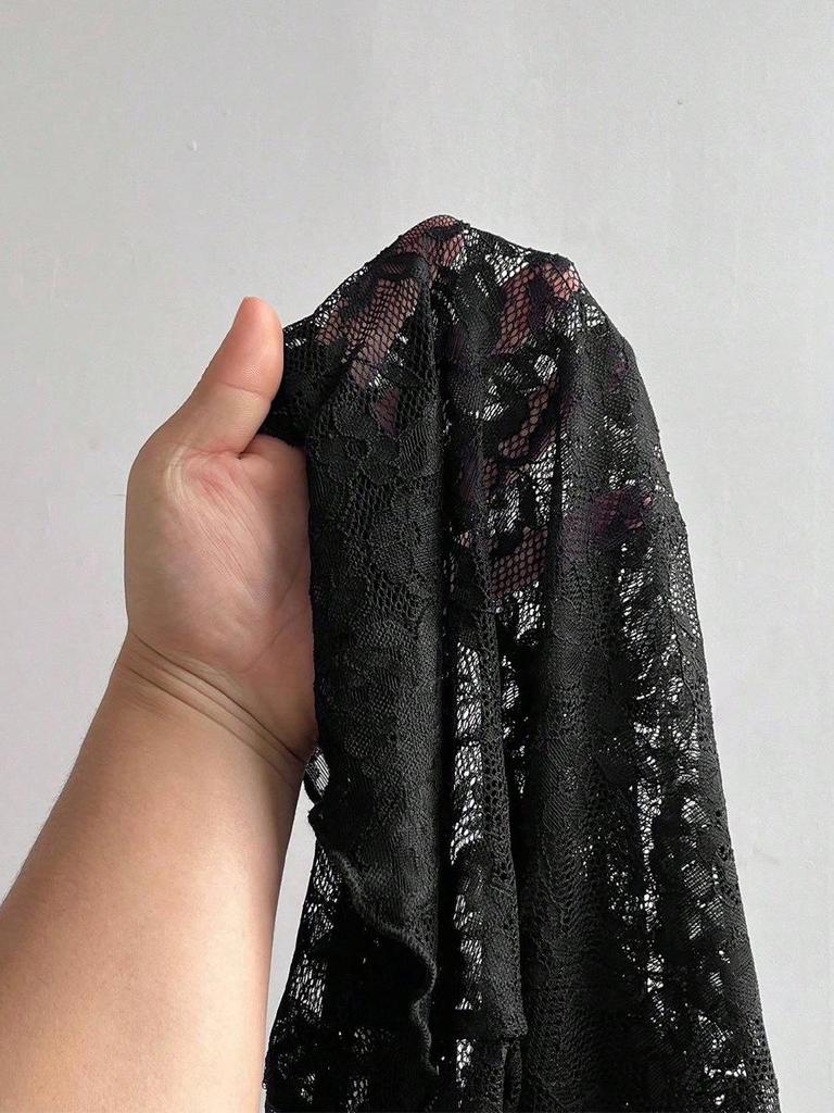 Elegant Long Sleeve Rose Lace Hollow Top - Women's French Design 2025