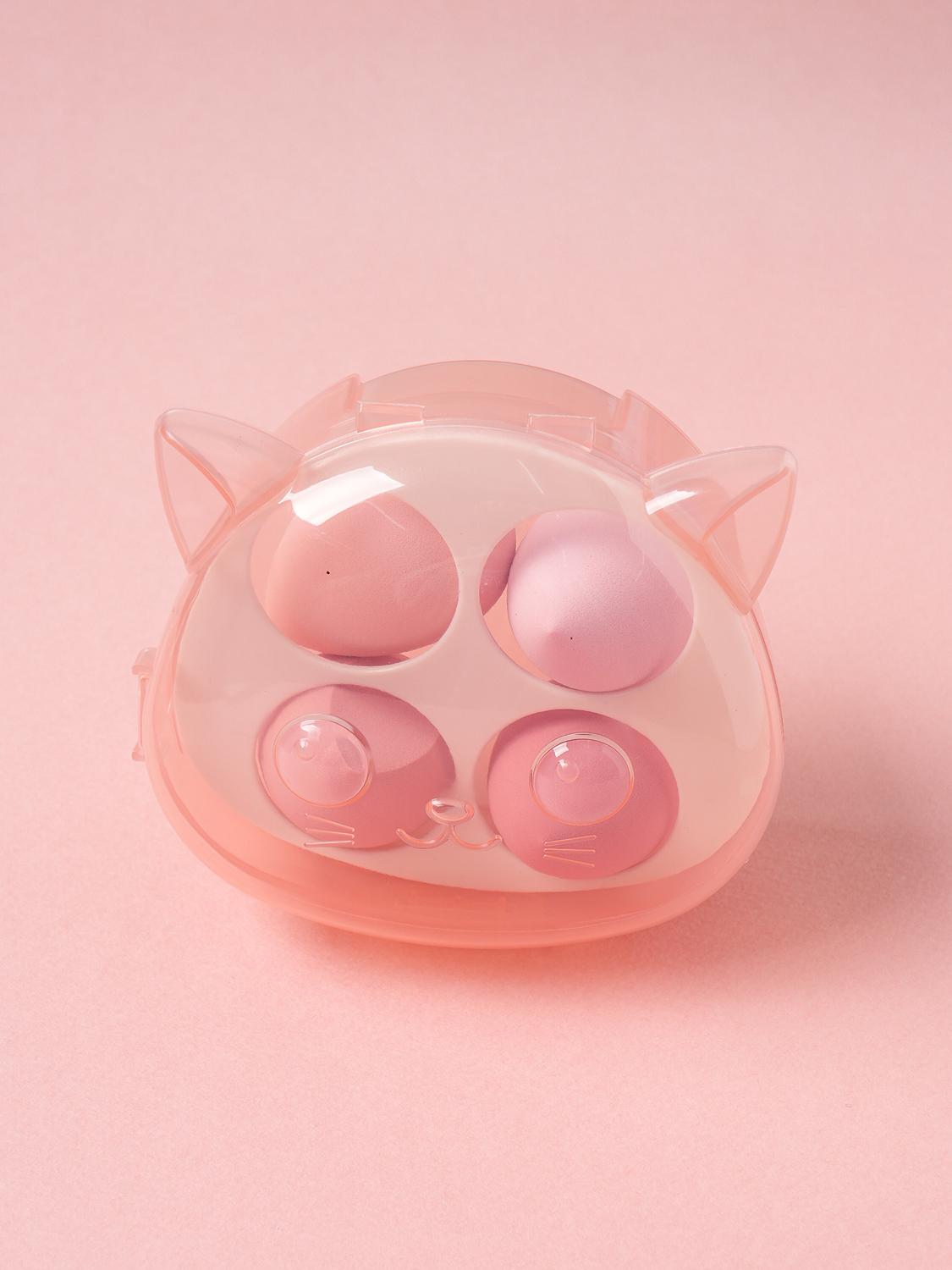 Cute Cat Makeup Sponge Set with Storage Case (4 Pcs) 1ea
