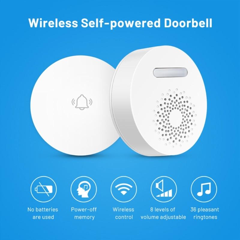 Self Power Wireless Doorbell with Adjustable Sound Level Long Distances Signal Elegant Designs for Household Use