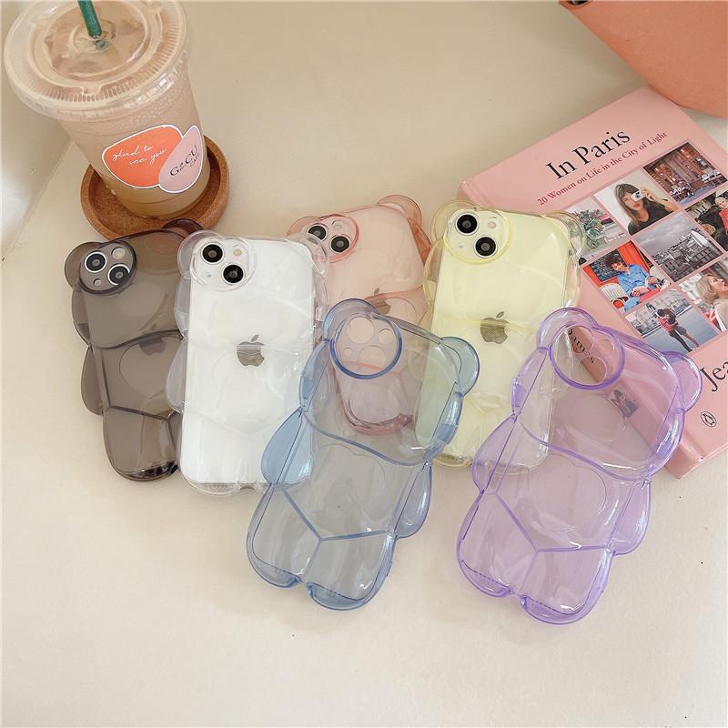 3D Cartoon Little Bear Transparent Anti-Fall Phone Case for iPhone 11/12/13/14/15/16 PROMAX
