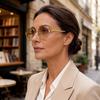 New sunglasses European and American cat's eye metal oval frame sunglasses women's fashion trendy plain flat glasses