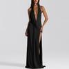2025 Summer Fashion Deep V Halter Pleated Open-Back Slit Dress for Women