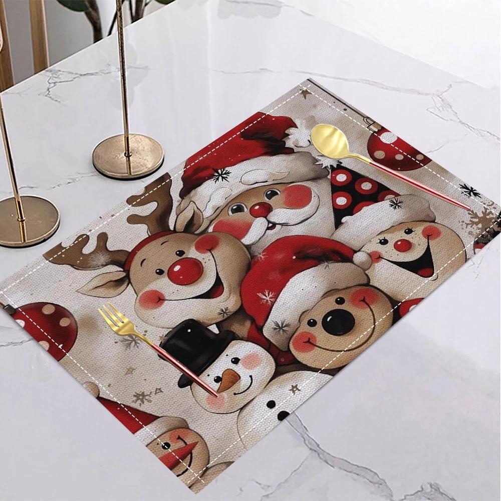Christmas Snowman Placemat Party Decoration Placemat Restaurant Tableware Insulation Mat Christmas Gift New Year Decoration