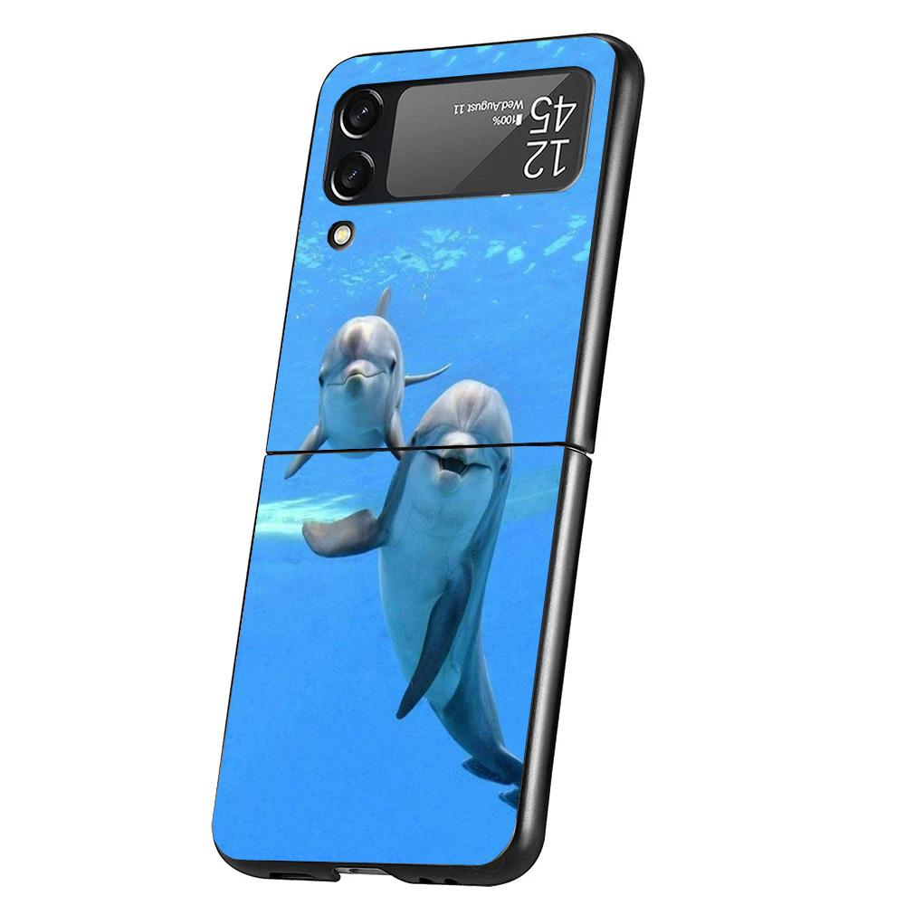 Ocean Animal Cute Dolphin Case Phone Cover for Samsung Galaxy Z Flip 6 5 4 3 5G ZFlip6 ZFlip5 ZFlip4 ZFlip3 Black Hard Trend Fun