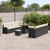 Ensemble de canapé de jardin 11 pièces avec coussins en poly rotin noir acacia, Canapé de jardin 2 places avec rangement 3364320