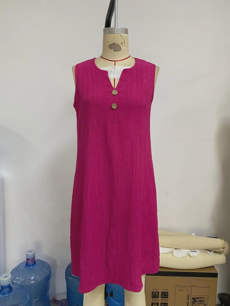 Elegantes, ärmelloses, plissiertes A-Linien-Kleid mit V-Ausschnitt für Damen