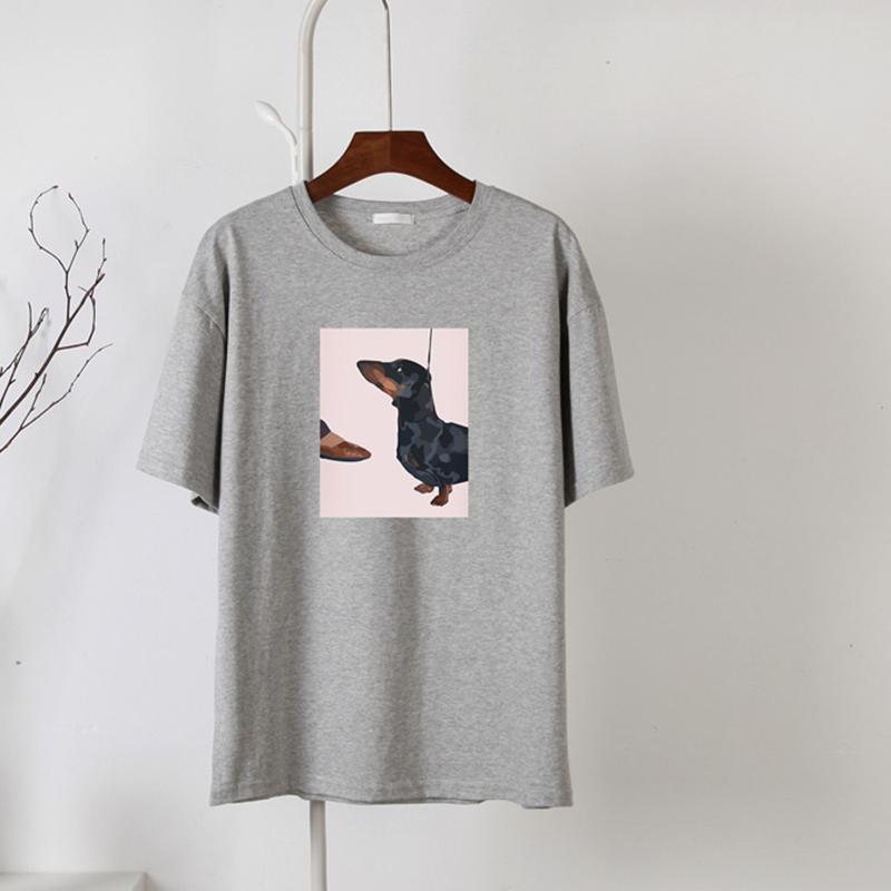 Hirsionsan Vintage Art T Shirt Women Summer Casual 100% Cotton Short Sleeve Tees Female Loose Cartoon Pattern Print White Tops