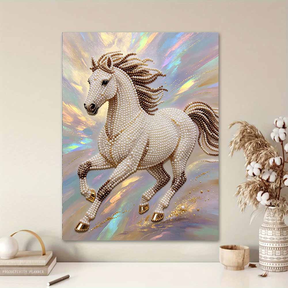 Majestic Horse Pearl Kit 5D DIY Round Rhinestone Art for Adults Relaxing Handmade Wall Decor National Day Gift Frameless