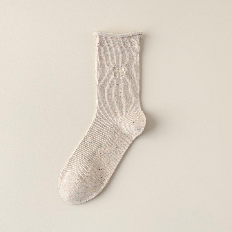 5/10 Pairs Comfortable Casual Autumn Winter Socks for Women Korean Style Instagram Inspired Lace Mid Calf Socks Bow Embroidery Loose Fit Pile Socks