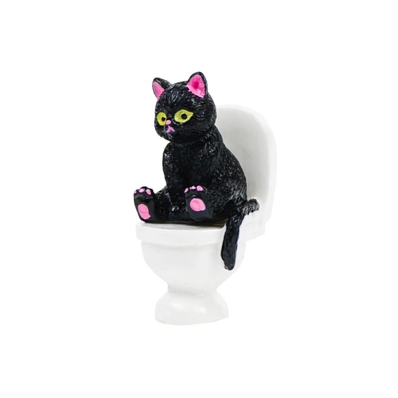 Funny Bathroom Cats Figurine and Toilet Ornament for Home Shelf Desk Accent and Miniature Scene Decoration