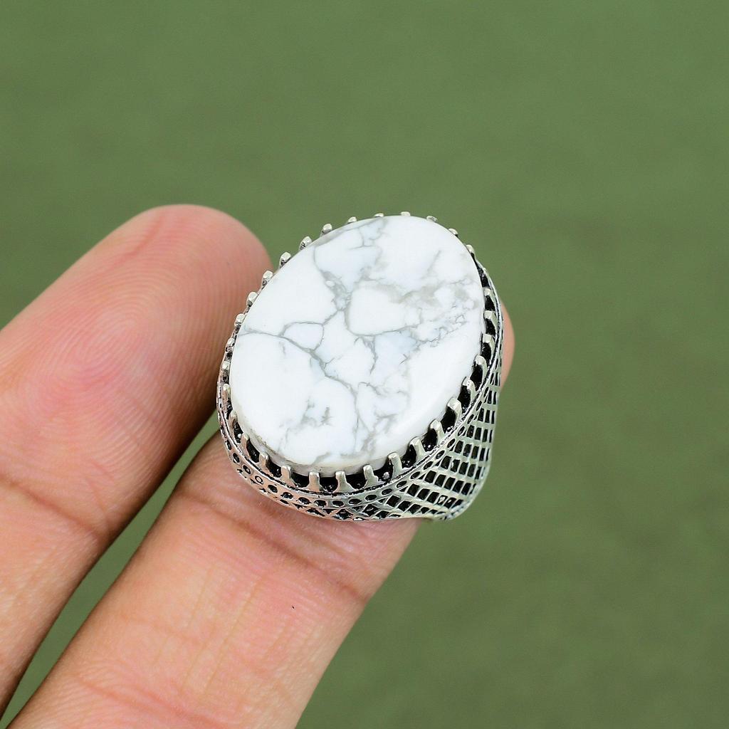 Howlite Ring 925 Sterling Silver Ring Handmade Brand New Ring Designer Jewelry Top Quality Gemstone Ring Gift For Her Available In Ring Size