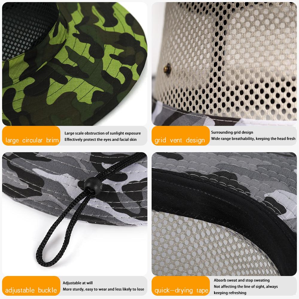 Outdoor Camouflage Mesh Bucket Hat Unisex Quick Drying Bob Caps Hip Hop Gorros Men Women Panama Cap Beach Fishing Boonie Sunhat