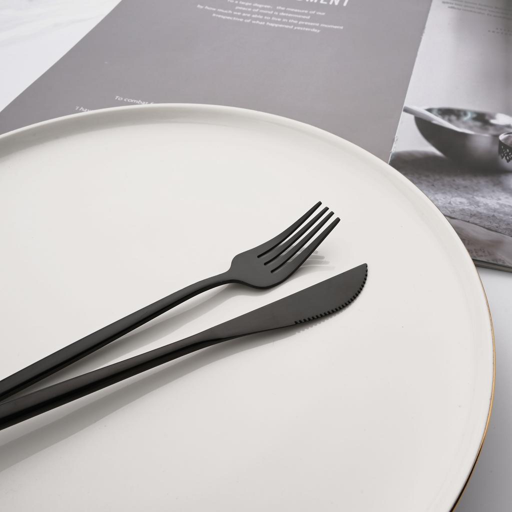 Shiny Black Dinnerware Set Korean Flatware Set Dinner Knife Fork Spoon Teaspoon Tableware Stainless Steel Cutlery Family Eating Utensils