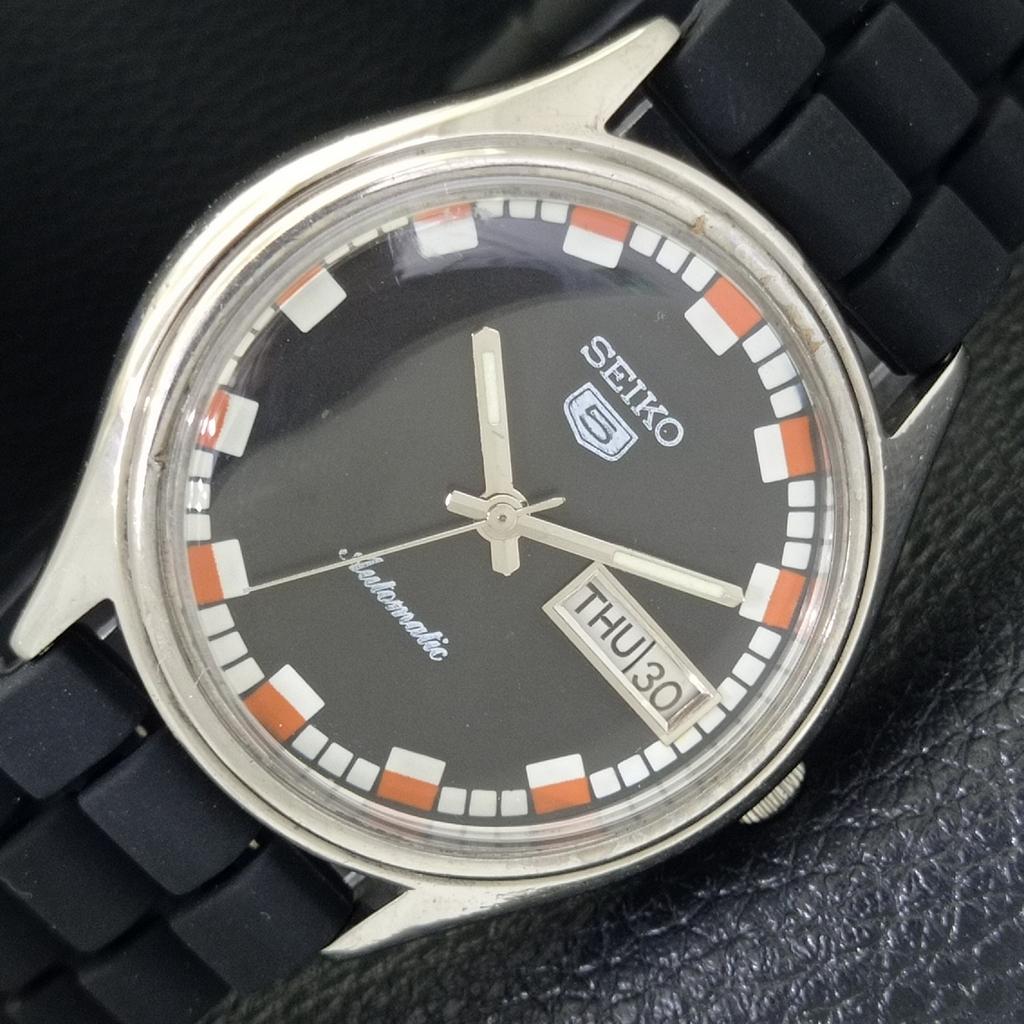Seiko 5 AUTOMATIC 6309A VINTAGE JAPAN MENS BLACK COLOR DIAL WATCH A701523-5 R206b-a701523