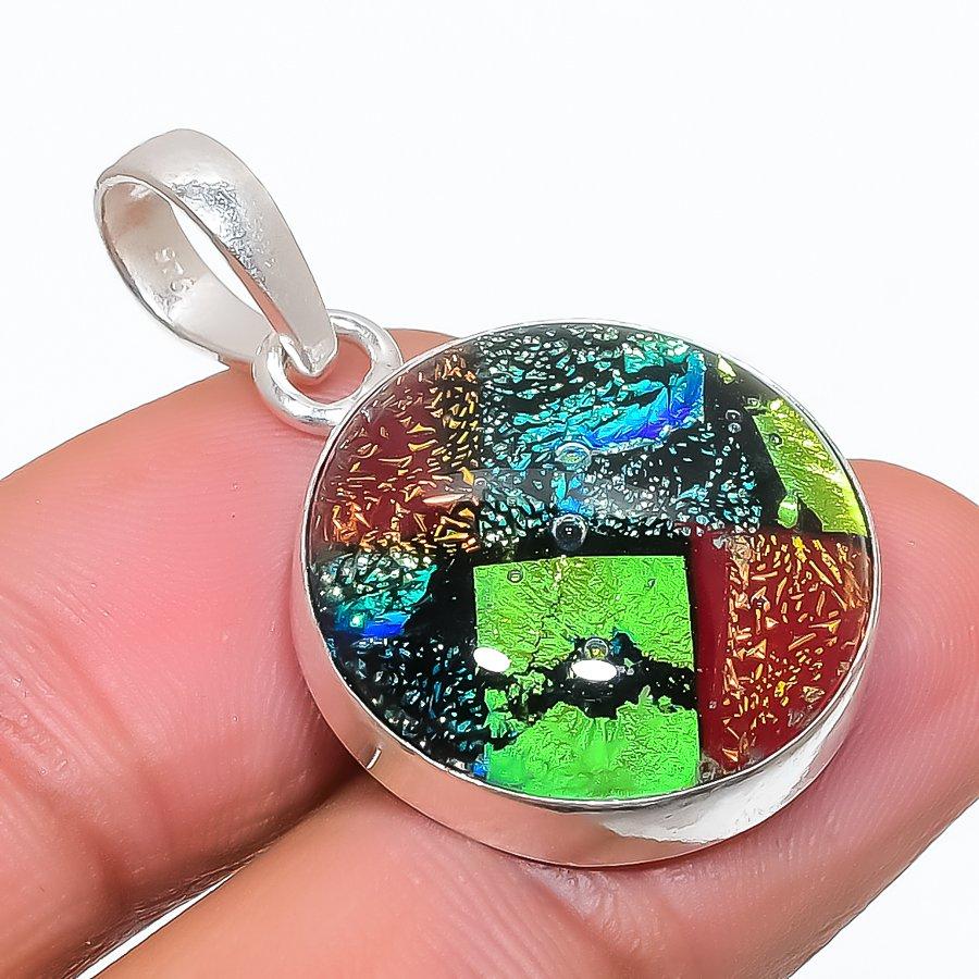 

Mexican Dico Glass Gemstone 925 Steling Silver Jewelry Pendant 1.26 SU-9633