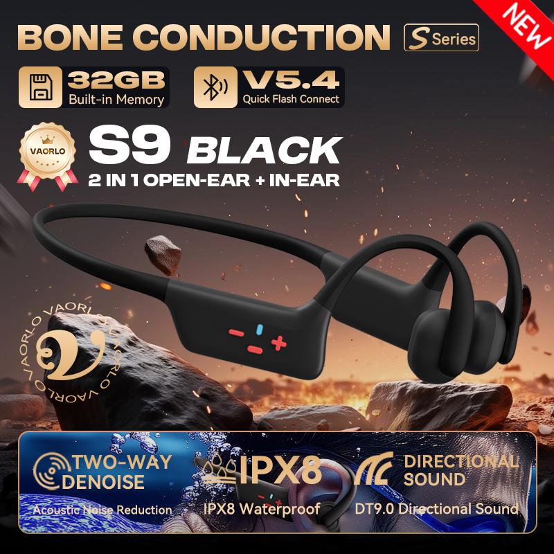2 IN 1 Open-Ear/In-Ear Bone Conduction Wireless Headphones IPX8 Waterproof Swimming Bluetooth 5.4+32GB MP3 HIFI Sport Headsets