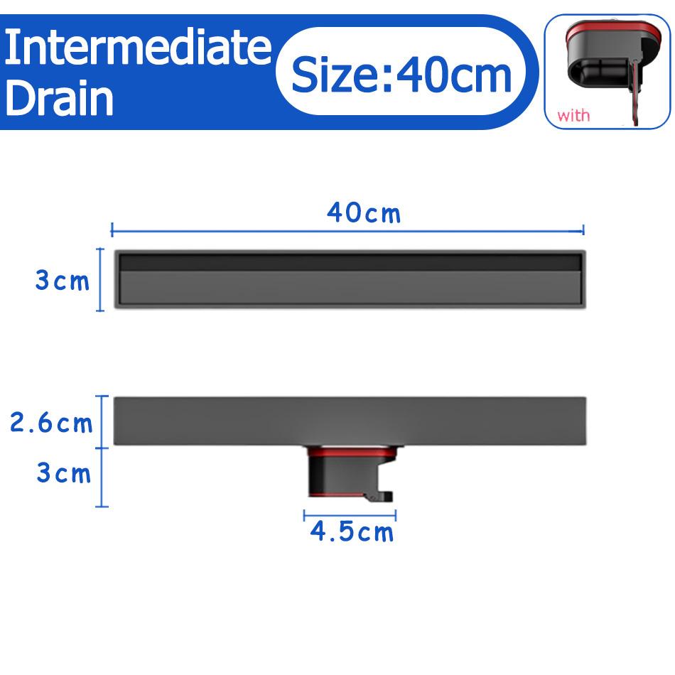 Bathroom Shower Floor Drain Black 304 Stainless Steel Rectangle Lavatory WC Long Linear Drainage Side Floor Drains 30 40 50cm