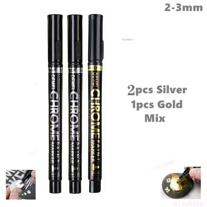 1-5Pcs Chrome Paint Marker Reflective Fluid Mirror Paint Pen 2mm Silvery Ink For DIY Car Styling Model Metal Wood Plastic Stone Touchup Paint2