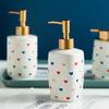 Cute Heart Print Soap Dispenser Ceramic Bathroom Accessories Hand Sanitizer Shampoo Body Wash Lotion Refillable Pump Bottle