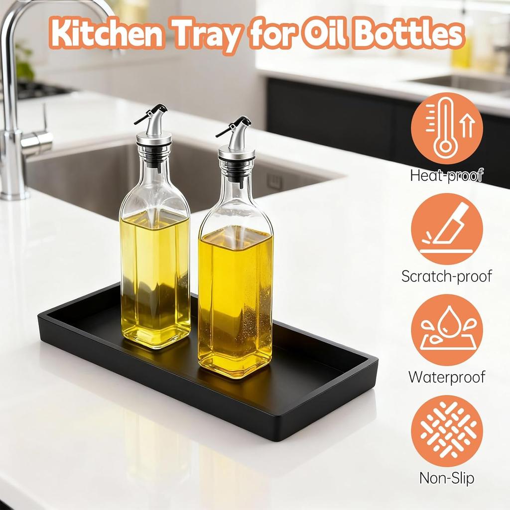 Oil Tray Kitchen Counter, Kitchen Tray for Oil Bottle, Made of Soft Silicone, Protect Bottles from Cracks and Scratches, Smooth, Easy to Clean, Keeps
