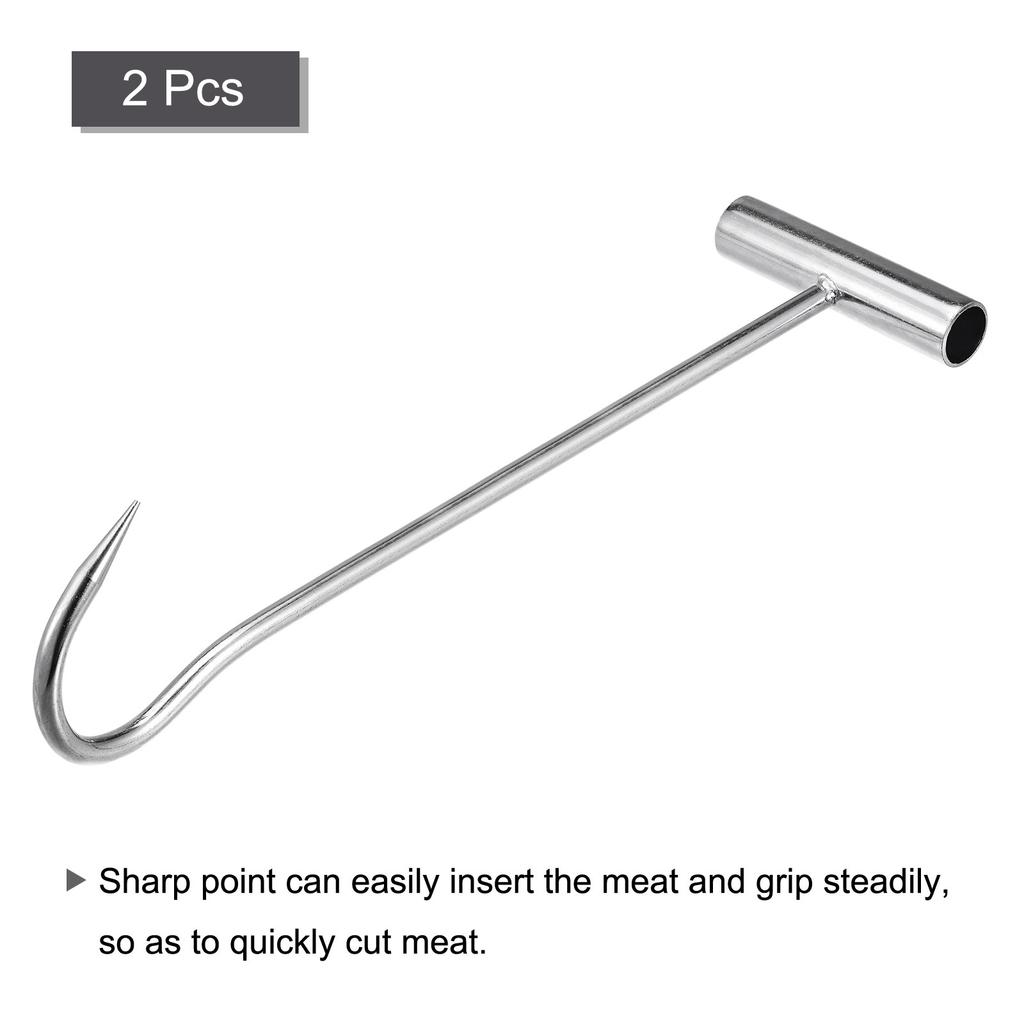 11.8inch T-Handle Meat Boning Hook, Galvanized T Hooks for Kitchen Butcher Shop Restaurant 2Pcs