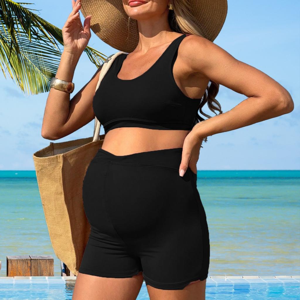 Bañador de una pieza para mujer embarazada con soporte abdominal y color liso para vacaciones en la playa y ropa de playa
