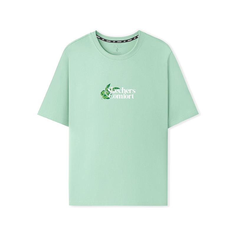 Skechers Comfortable Soft Letter Short Sleeve Dopamine Round Neck Loose T-Shirt Unisex tops Light-Green L225U064-04BJ S