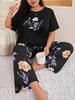 Wind-printed loungewear suit, short-sleeved trousers, comfortable casual pajamas